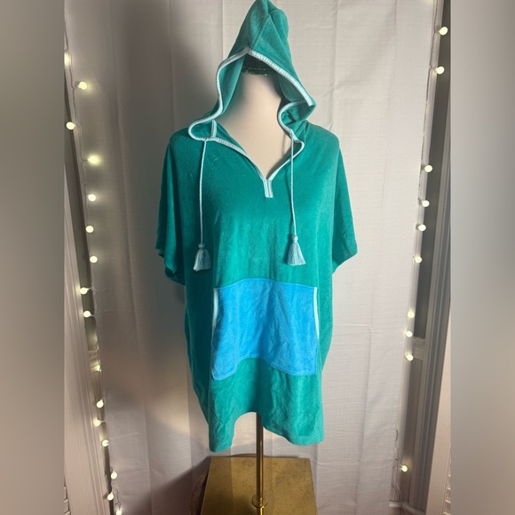 Lands' End Teal Hooded Poncho with Blue Accent - Picture 8 of 8
